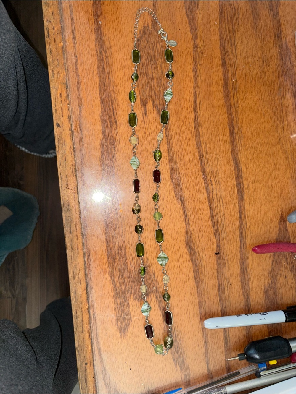 Green Beaded Station Necklace - Women Jewelry 14 inches